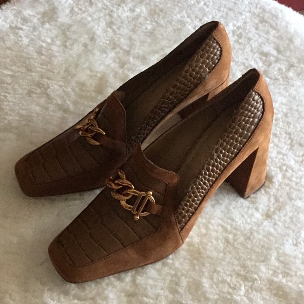 NWOT Size 11 M Leather upper Croc Suede Chain heeled Loafer Gibson Latimer Shoe